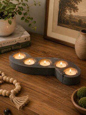 Vintage Hand Carved Soapstone Tealight Candle Holder 5 Light India 9"